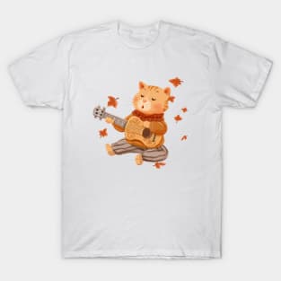 Autumn music happy cat T-Shirt